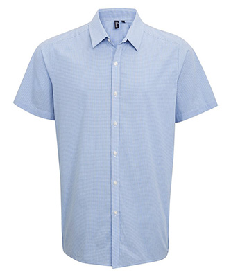 Microcheck Gingham short sleeve cotton shirt Light BlueWhite
