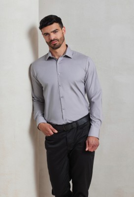 Stretch fit cotton poplin long sleeve shirt Silver Stretch fit cotton poplin long sleeve shirt Silver