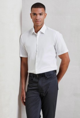 Stretch fit cotton poplin short sleeve shirt White Stretch fit cotton poplin short sleeve shirt White