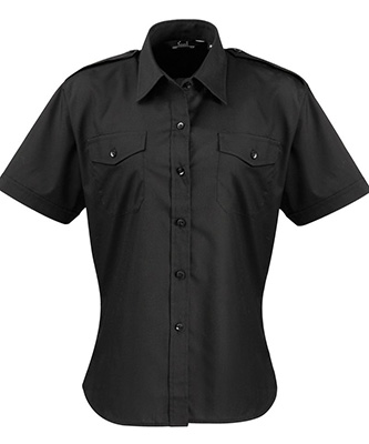 Womens short sleeve pilot blouse Black