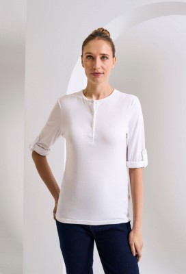 Womens Long John roll-sleeve tee White