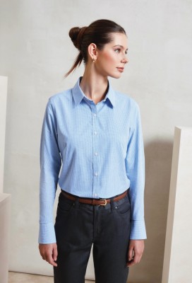 Womens Microcheck Gingham long sleeve cotton shirt Light BlueWhite Womens Microcheck Gingham long sleeve cotton shirt Light BlueWhite