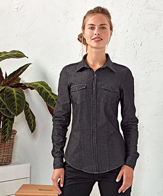 Chemise en jean pour femme avec coutures en jean Black Denim