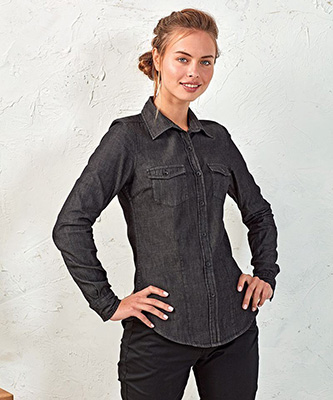 Chemise en jean pour femme avec coutures en jean Black Denim2