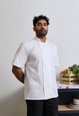  Veste de cuisine &agrave; manches courtes avec fermeture &agrave; boutons-pression