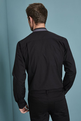 Banded Collar Long Sleeve Shirt, Black and Grey
