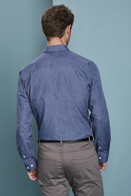 Long Sleeve Denim-look Shirt, Blue