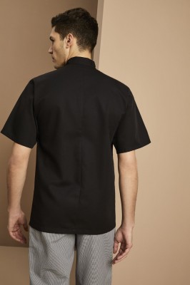 Short Sleeve Popper Chef Jacket, Black