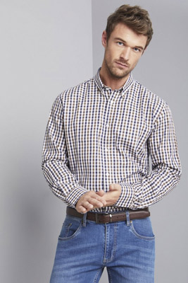 Long Sleeve Large Check Shirt, Navy/Brown