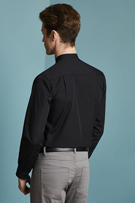 Long Sleeve Banded Collar Shirt, Black