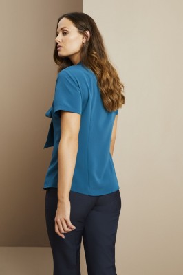 Low Tie Neck Button Through Blouse, Dark Teal