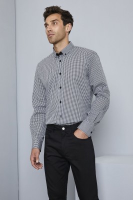 Chemise à carreaux à manches longues pour hommes, noir