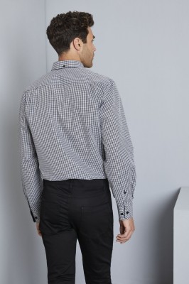 Men's Long Sleeve Check Shirt, Black Check