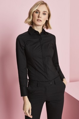 Modern Fit Long Sleeve Blouse with Stretch, Black 