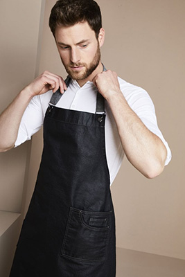 Premier District Waxed-Look Denim Bib Apron, Black Denim