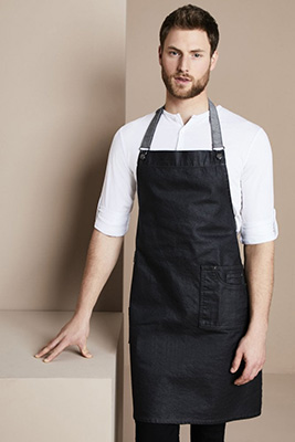 Premier District Waxed-Look Denim Bib Apron, Black Denim