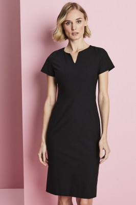 Qualitas Notch Neckline Dress, Charcoal Qualitas Notch Neckline Dress, Charcoal