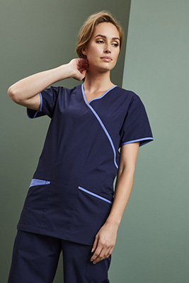 Ladies Fitted Scrub Top, Navy/Hospital Blue