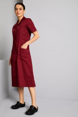 Classic Collar Healthcare Dress, Burgundy with Burgundy Trim