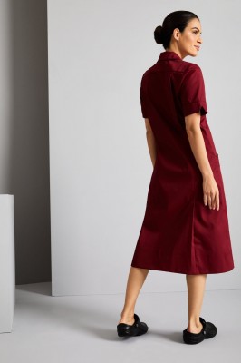 Classic Collar Healthcare Dress, Burgundy with Burgundy Trim