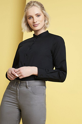 Long Sleeve Banded Collar Blouse, Black