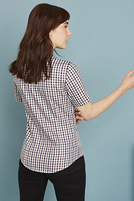 Short Sleeve Large Check Blouse, Navy/Brown