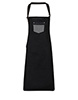Division waxed-look denim bib apron with faux leather Black Denim