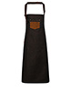 Division waxed-look denim bib apron with faux leather BlackTan Denim