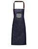 Division waxed-look denim bib apron with faux leather Indigo Denim