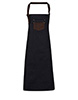 Division waxed-look denim bib apron with faux leather IndigoBrown Denim