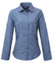 Womens poplin cross-dye roll sleeve shirt Indigo Denim