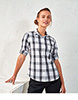 Chemise à manches longues en coton à carreaux Ginmill pour femmes BlackWhite