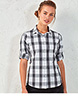 Chemise à manches longues en coton à carreaux Ginmill pour femmes BlackWhite2