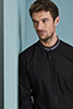 Banded Collar Long Sleeve Shirt, Black and Grey