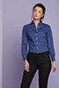 Long Sleeve Denim-look Blouse, Dark Blue