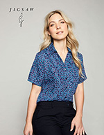 Short Sleeve Open Collar Blouse, Navy Micro Petal