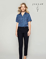 Short Sleeve Open Collar Blouse, Navy Micro Petal