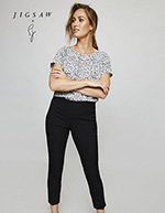 Jigsaw X Short Sleeve Pleat Neck Blouse, Black Leopard