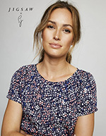 Jigsaw X Short Sleeve Pleat Neck Blouse, Coral Floral