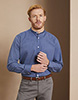 Long Sleeve Denim Look Banded Collar Shirt, Blue