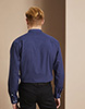 Long Sleeve Denim Look Banded Collar Shirt, Dark Blue