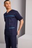 Male Scrub Top, Navy with Teal Trim