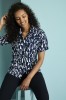 Semi-Fitted Open Collar Patterned Blouse, Navy Shards