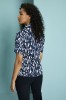 Semi-Fitted Open Collar Patterned Blouse, Navy Shards