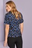 Semi Fitted Open Collar Blouse, Blue Circles