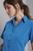 Semi-fitted Open Collar Crepe De Chine Blouse, Teal