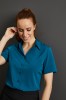 Short Sleeve Open Collar Blouse, Dark Teal