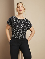 Slash Neck Blouse, Black/White Etched Spot