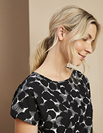 Slash Neck Blouse, Black/White Etched Spot