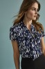 Low Tie Neck Patterned Blouse, Navy Shards